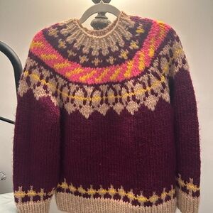 Tory Burch Burgundy and Pink Crewneck Sweater